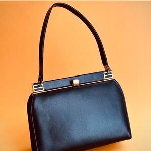 Black Top Handle Bag with Gold Accents